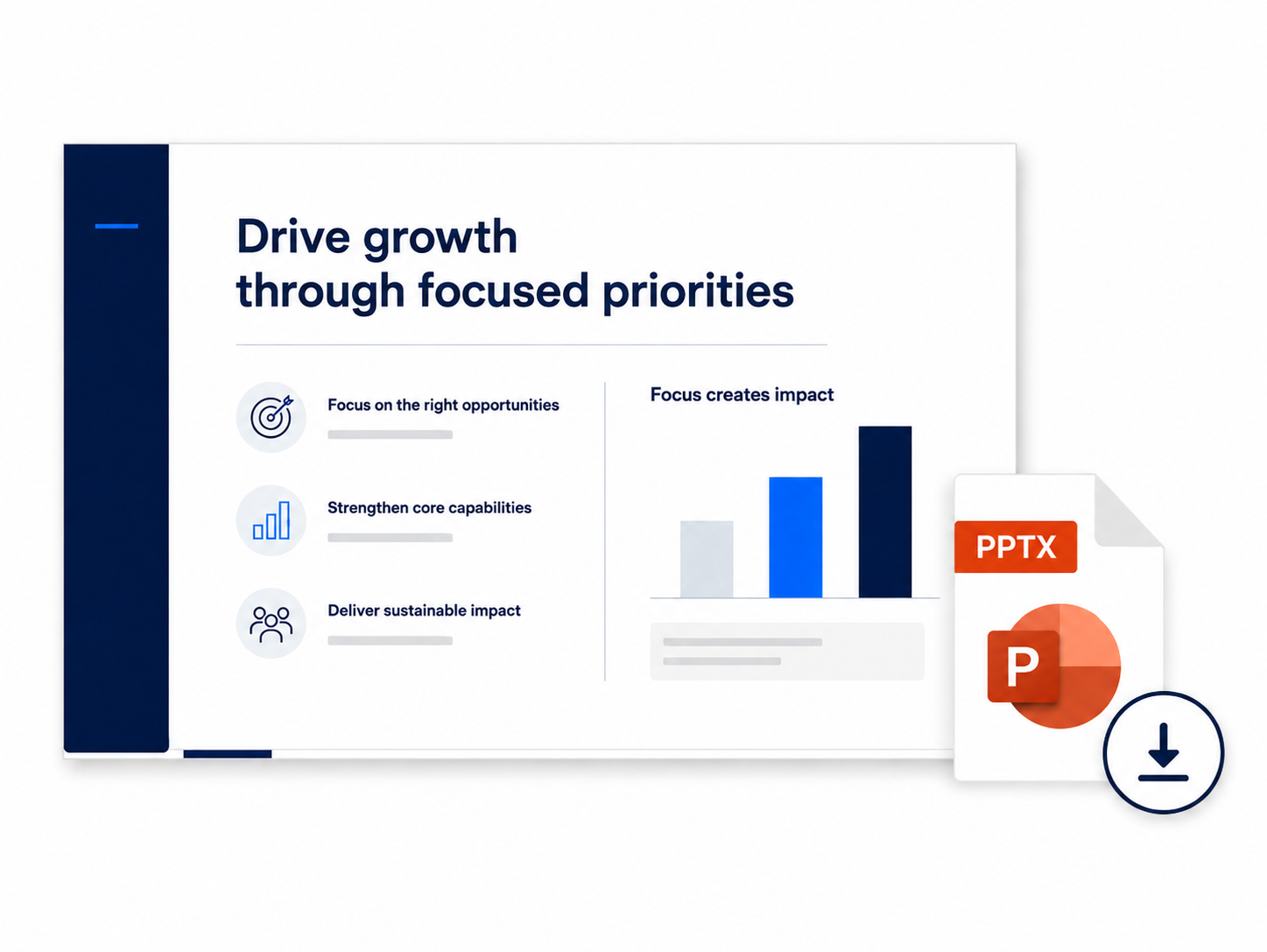 Polished consulting slide beside an editable PowerPoint download